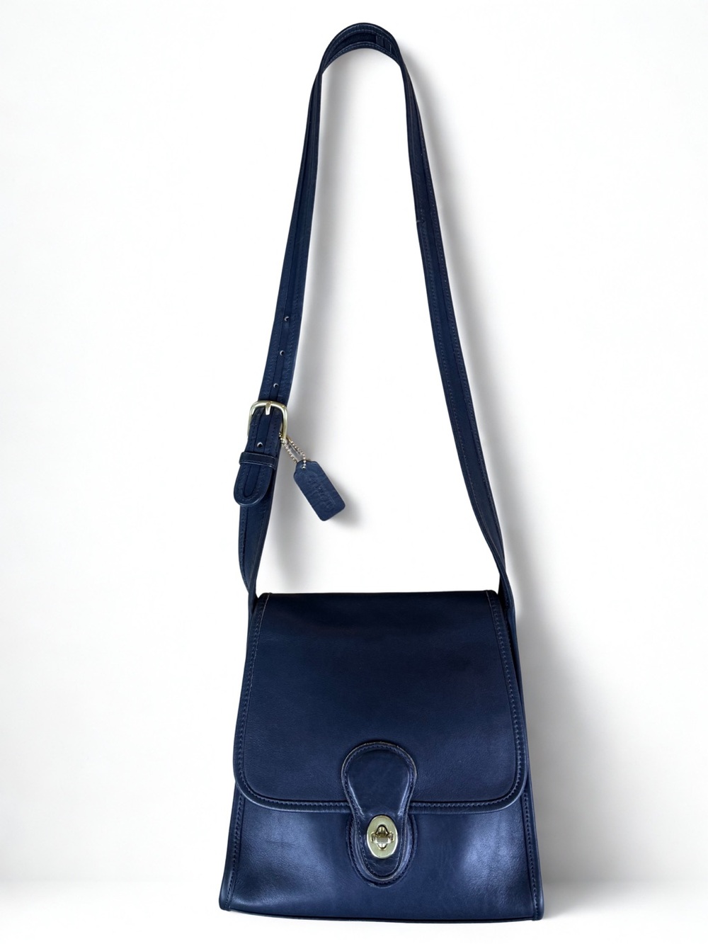 VINTAGE Coach Shelburne Flap 9038 Navy Blue Leather Crossbody + Dust Bag - MINT - Picture 2 of 14